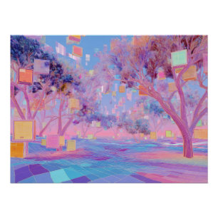Pôster Floresta Pastel Glitch em Desabrochar de Paisagem 