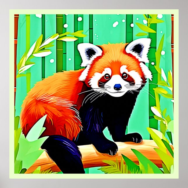 Poster Floresta Red Panda Bamboo (Frente)
