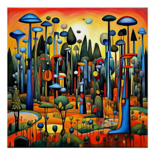 Pôster Floresta Surrealista ao Pôr do Sol