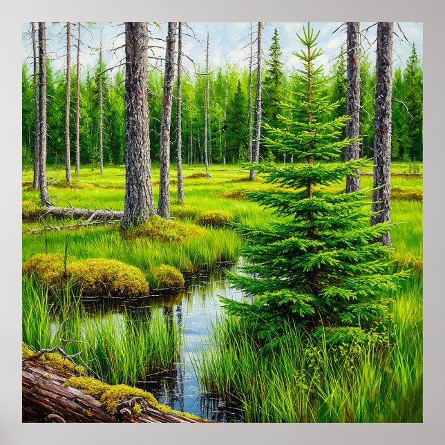 Poster Floresta Tranquila Marsh com Lush Greenery (Frente)