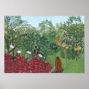 Pôster Floresta tropical com Macaco, 1910 (óleo em