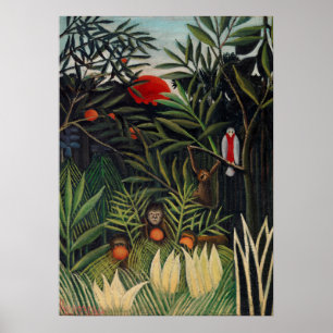 Poster Floresta Tropical com macacos por Henri Rousseau.