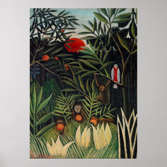 Poster Floresta Tropical com macacos por Henri Rousseau. (Frente)