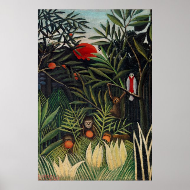 Poster Floresta Tropical com macacos por Henri Rousseau. (Frente)
