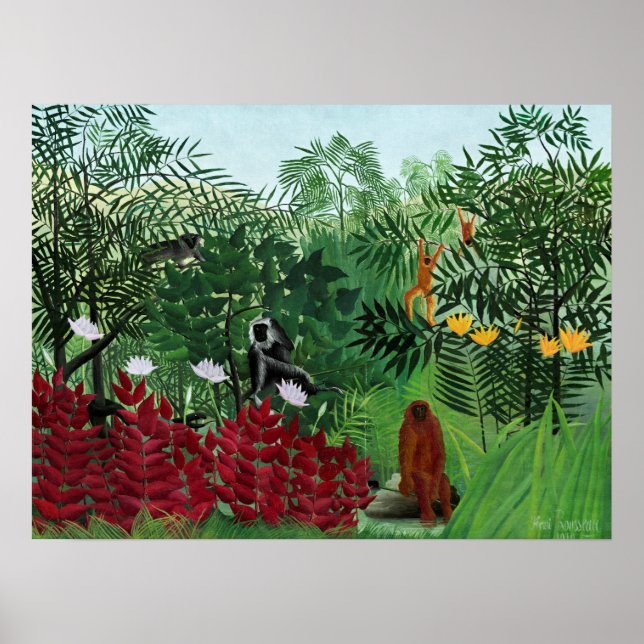 Poster Floresta Tropical com macacos por Henri Rousseau. (Frente)