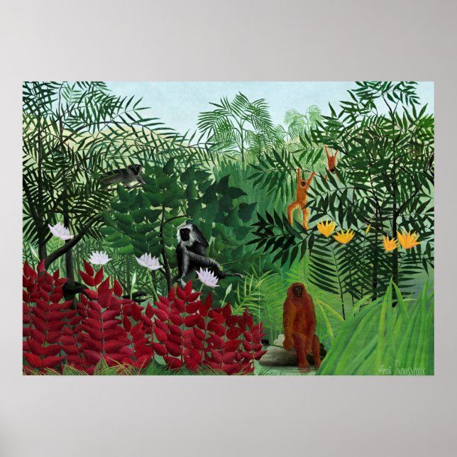 Poster Floresta Tropical com macacos por Henri Rousseau. (Frente)