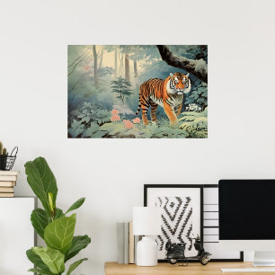 Poster Floresta Tropical Selvagem Tiger Vintage
