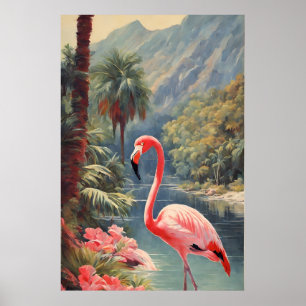 Poster Floresta tropical Vida Selvagem Rosa Flamingo Vint