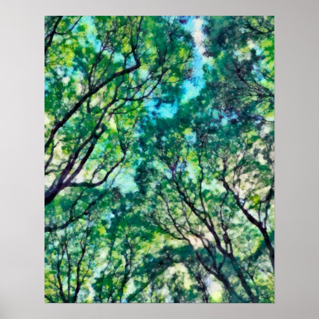 Poster Floresta Verde de Aquarela (Frente)