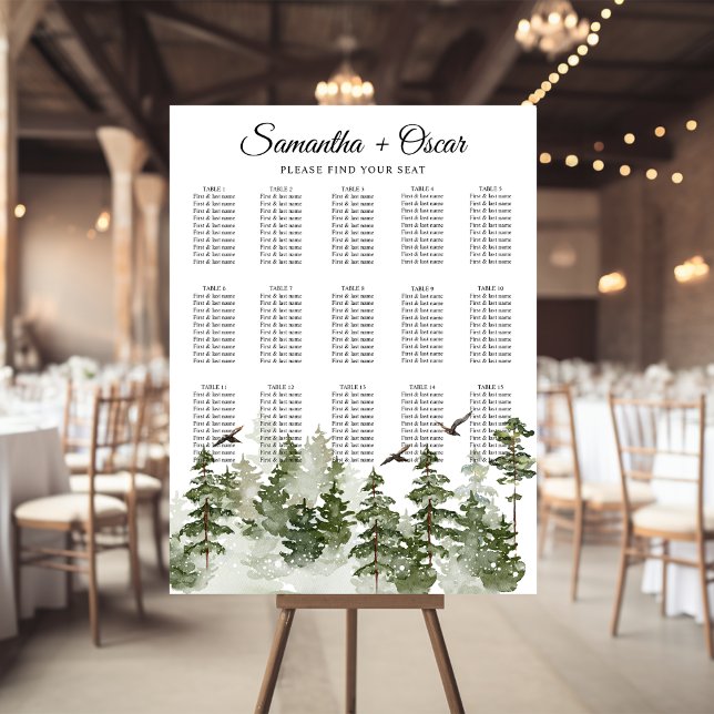 Poster Floresta Verde Moderna de Aquarela de inverno com  (Criador carregado)