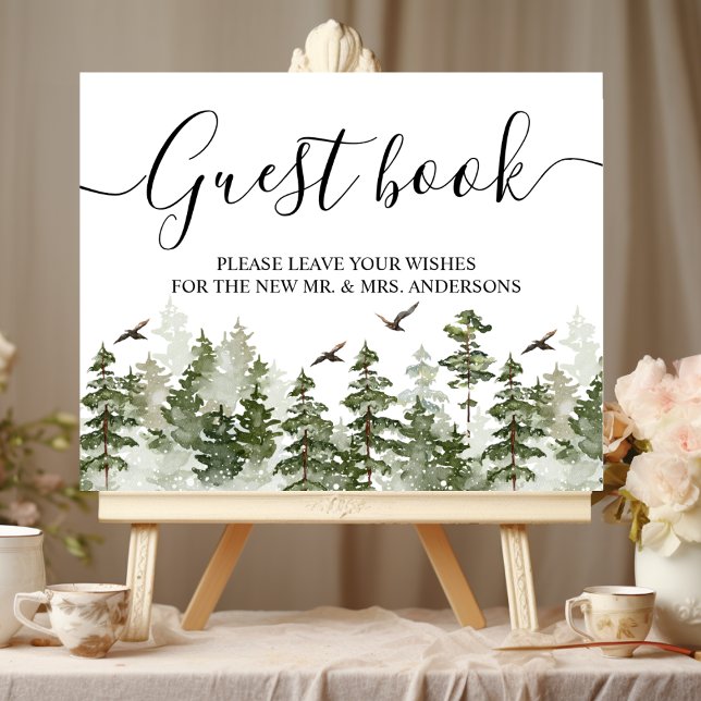 Poster Floresta Verde Moderna de Aquarela de inverno com  (Criador carregado)