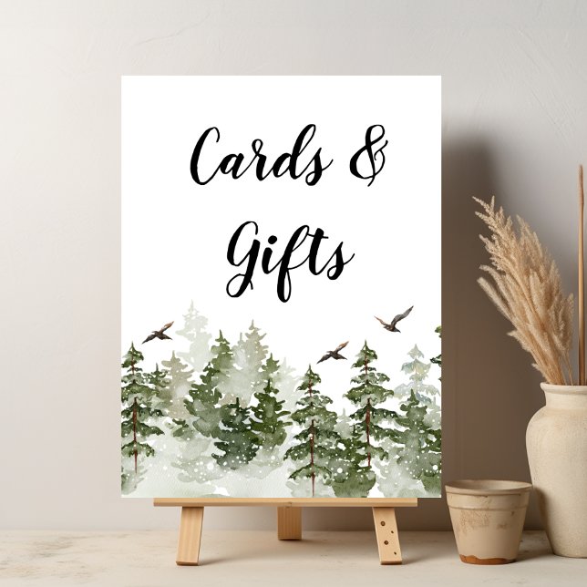 Poster Floresta Verde Moderna de Aquarela de inverno com  (Criador carregado)