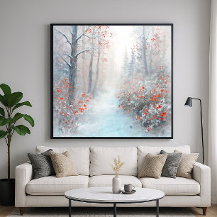 Poster Floresta Vermelha e Nevada - Arte em Estilo Impres