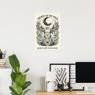 Poster Floresta Vintagecore Caveira de Veado Samambaias B