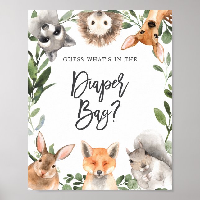 Poster Floresta Woodland adivinha o que há na Fralda? (Frente)