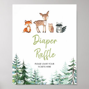 Poster Floresta Woodland Oh Chá de fraldas Fralda Raffle