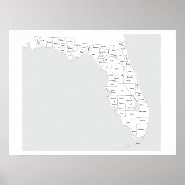 Poster Florida counties map with outlines and names (Frente)