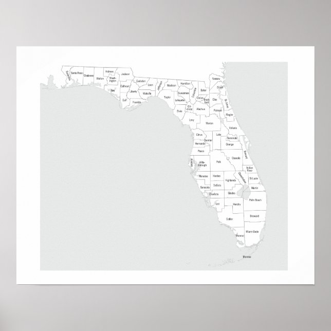 Poster Florida counties map with outlines and names (Frente)