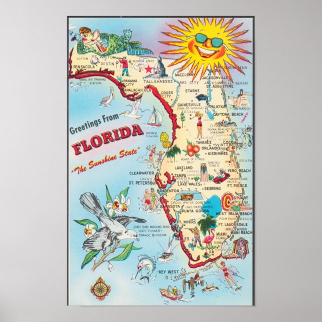 Poster FLÓRIDA EUA, Mapa de Boas-Vindas (Frente)