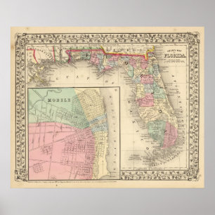 Pôster Florida, Mobile Map by Mitchell