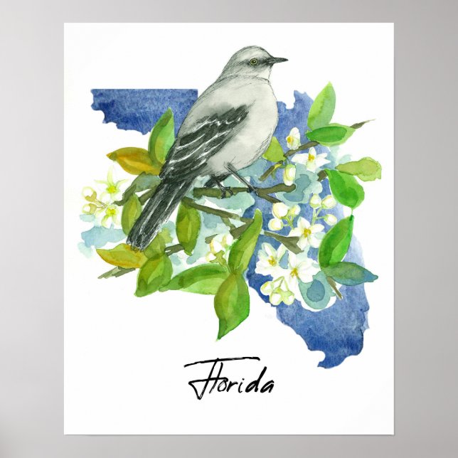 Poster Florida State Shape Orange Blossom Mockingbird (Frente)
