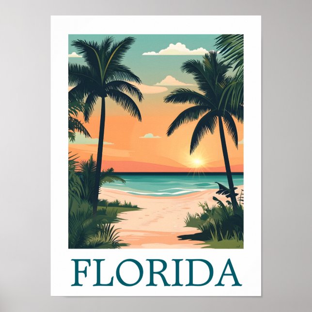 Poster Flórida Sunshine State – Paraíso de Praia Tropical (Frente)
