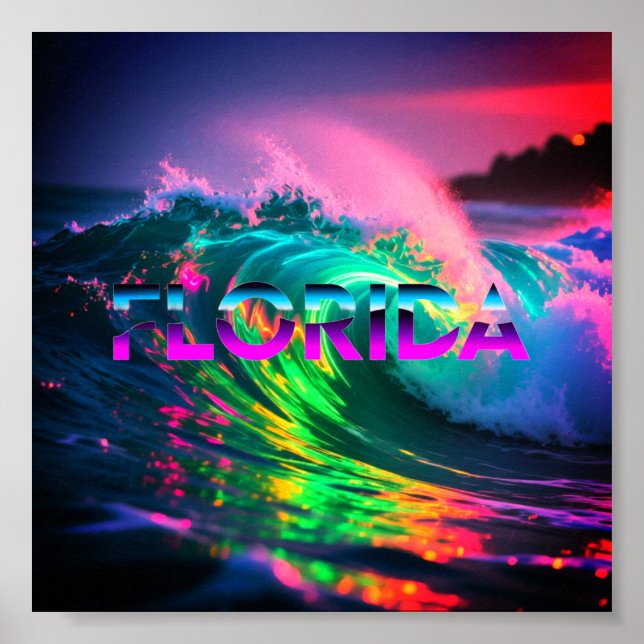 Poster Flórida – Vibrações de Onda Neon (Frente)
