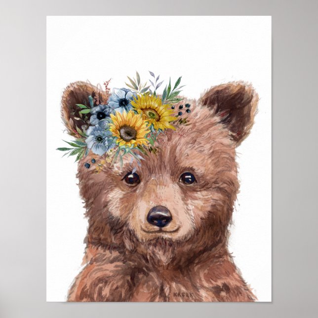 Poster Flower Baby Bear Cub Nurserland (Frente)