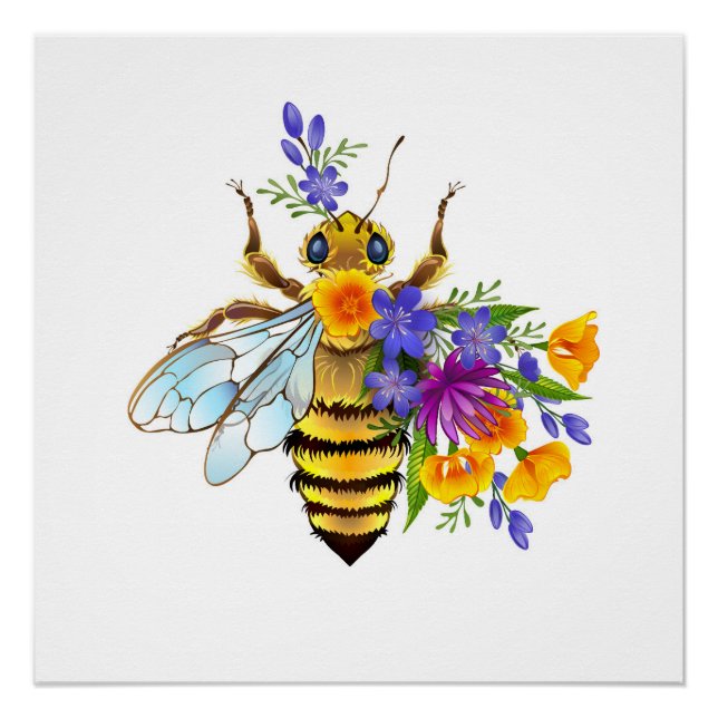 Pôster Flower bee with wild plants (Frente)