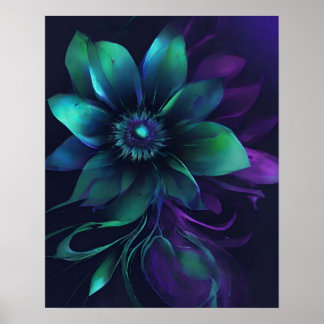 POSTER FLOWER DARK TEAL ART
