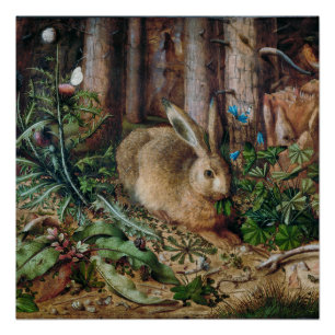 Pôster Flower Hare Art Forest Vintage Gloss Finish