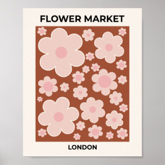 Poster Flower Market London Retro Flower Terracotta Beige