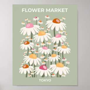Poster Flower Market Tokyo Retro Daisies Sage Green