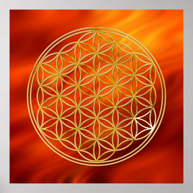 Poster Flower Of Life | gold, fire red (Frente)