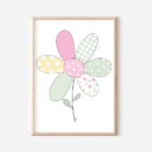  Flower on White Background Quilt Art Print Set