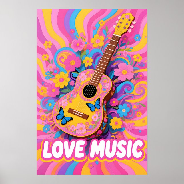 Poster Flower Power Guitar Pop Art (Frente)