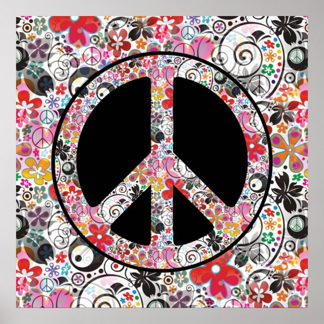 Poster FLOWER POWER PEACE Sinal I + seu fundo (Frente)
