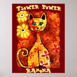 Poster Flower Power Retro Whimsical Cat Personalized