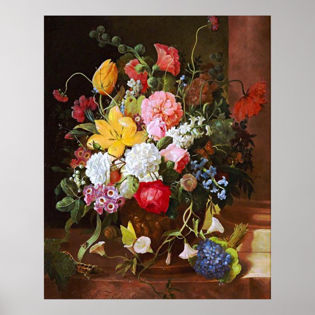 Poster Flower Still Life Of Roses,Tulips And Violets (Frente)