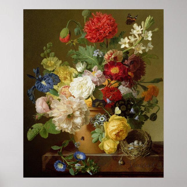Poster Flower Still Life on a marble ledge, 1800-01 (Frente)