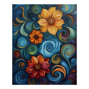 Pôster Flower Swirls Digital Art Design