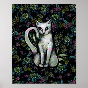 Poster Flower White cat Caturday flowers