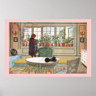 Pôster Flowers on the Window Sill Larsson Canvas Print