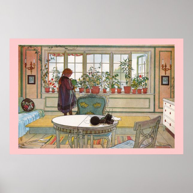 Pôster Flowers on the Window Sill Larsson Canvas Print (Frente)