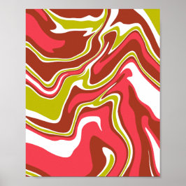 Poster Flowing Color Layers in Red, Olive Green, & White