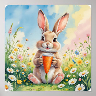 Poster Fluffy e Caffeinado - Cena de Café Coelho Primaver