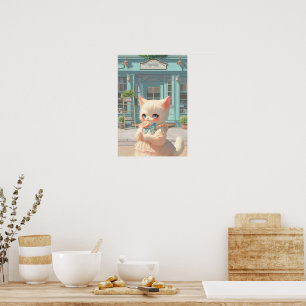 Poster Fluffy Kitten com Lollipop no Compro de pastelaria