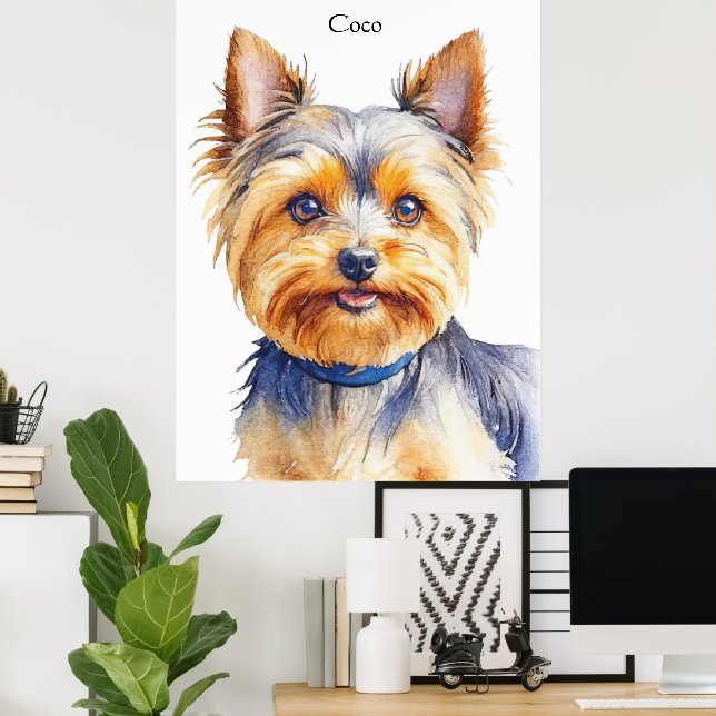 Poster Fluffy Yorkshire Terrier Soft e Gentle Dog Art (Escritório em casa)
