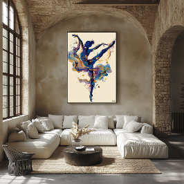 Poster Fluid Ink Ballerina – Blue and Gold Abstract Dance