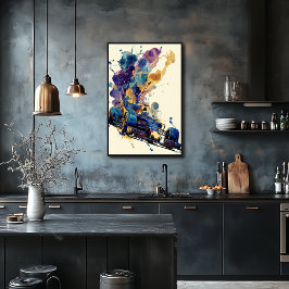 Poster Fluid Ink Formula Car – Blue and Gold Abstract